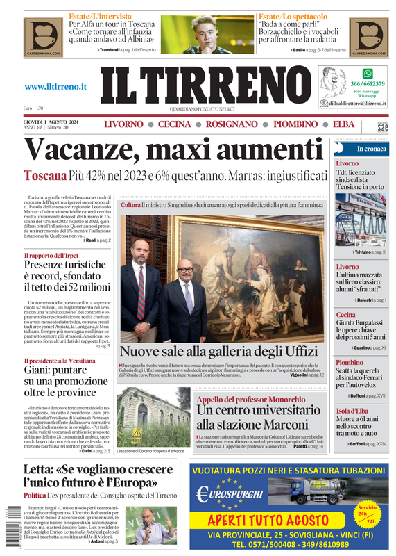 Prima-pagina-tirreno-edizione-di-oggi-01-08-2024