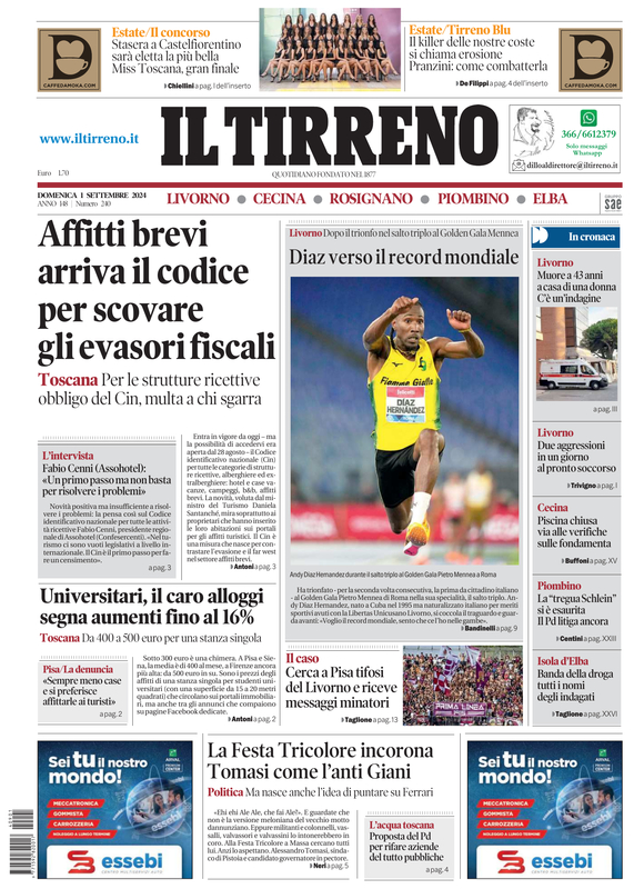 Prima-pagina-tirreno-edizione-di-oggi-01-09-2024