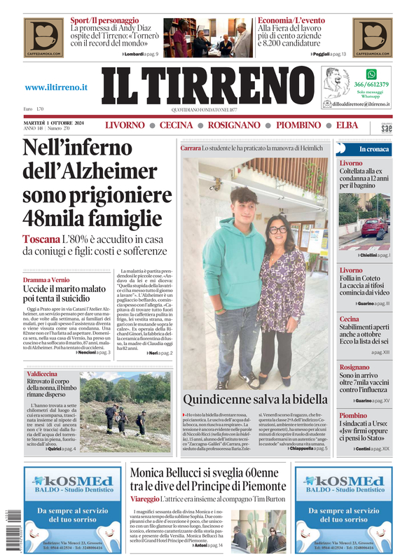 Prima-pagina-tirreno-edizione-di-oggi-01-10-2024