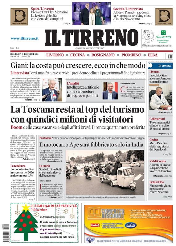 Prima-pagina-tirreno-edizione-di-oggi-01-12-2024