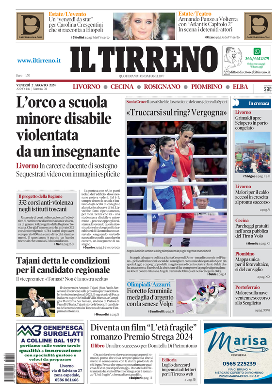 Prima-pagina-tirreno-edizione-di-oggi-02-08-2024