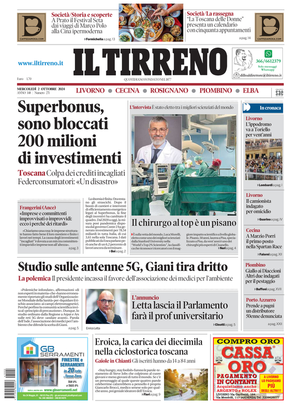 Prima-pagina-tirreno-edizione-di-oggi-02-10-2024