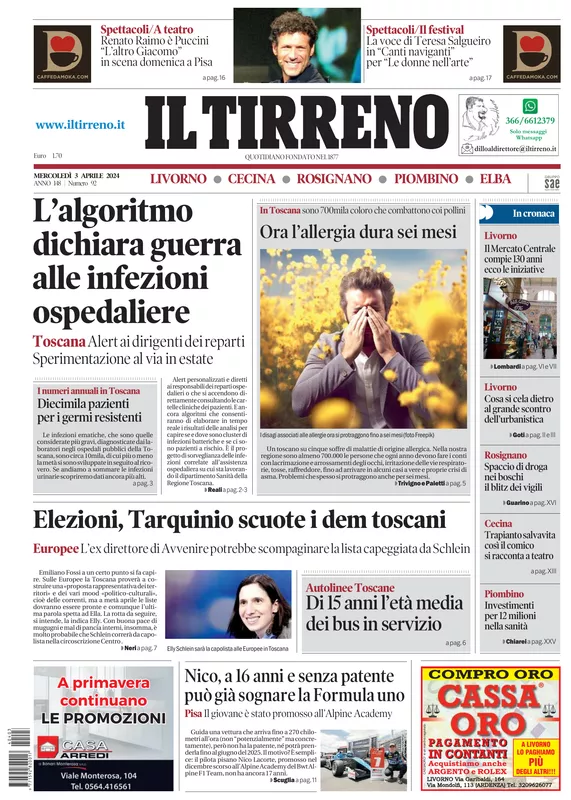 Prima-pagina-tirreno-edizione-di-oggi-03-04-2024