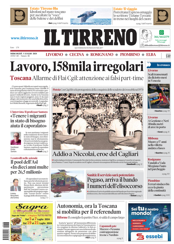 Prima-pagina-tirreno-edizione-di-oggi-03-07-2024