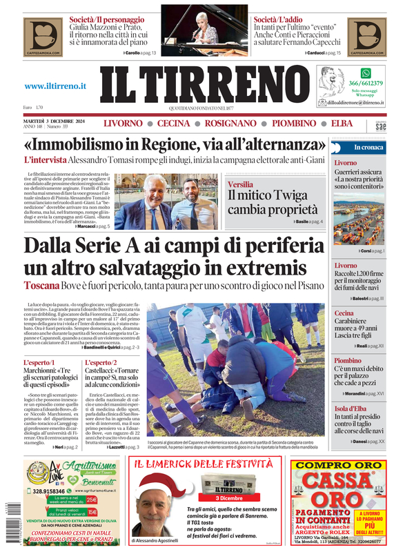 Prima-pagina-tirreno-edizione-di-oggi-03-12-2024