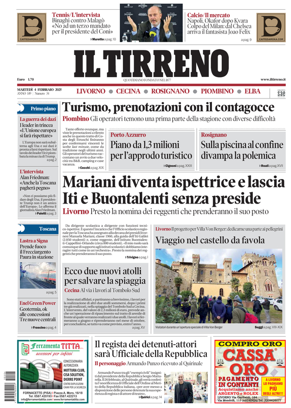 Prima-pagina-tirreno-edizione-di-oggi-04-02-2025