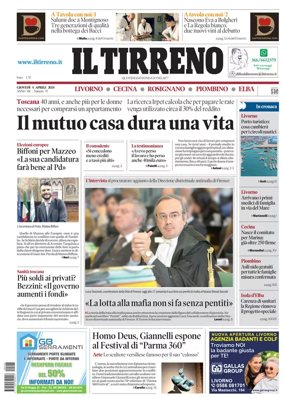 Prima-pagina-tirreno-edizione-di-oggi-04-04-2024