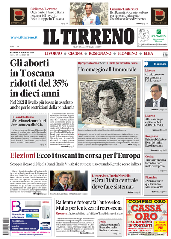 Prima-pagina-tirreno-edizione-di-oggi-04-05-2024