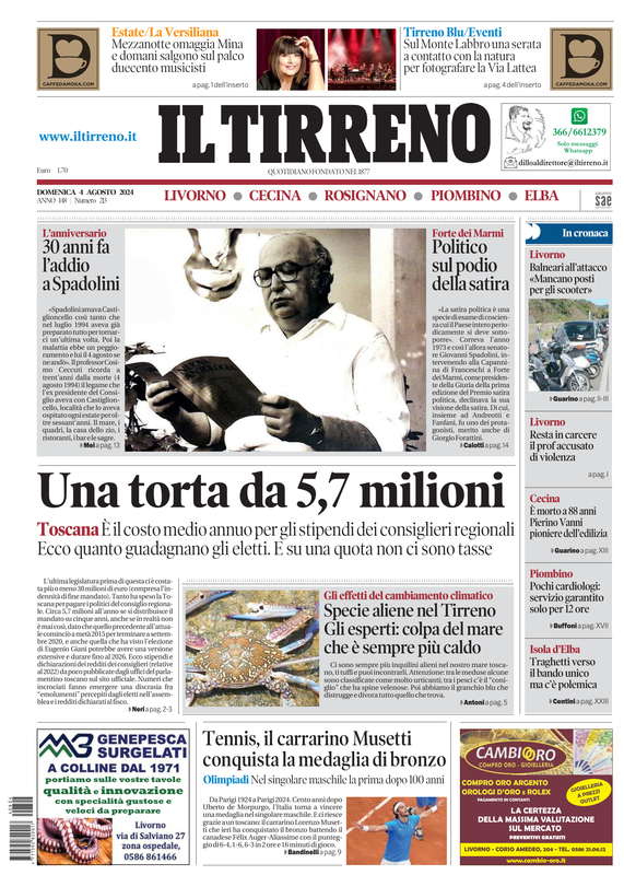 Prima-pagina-tirreno-edizione-di-oggi-04-08-2024