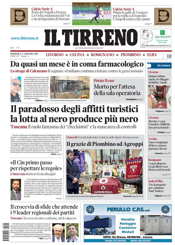 Prima-pagina-tirreno-edizione-di-oggi-05-01-2025