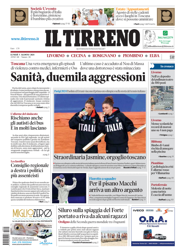 Prima-pagina-tirreno-edizione-di-oggi-05-08-2024