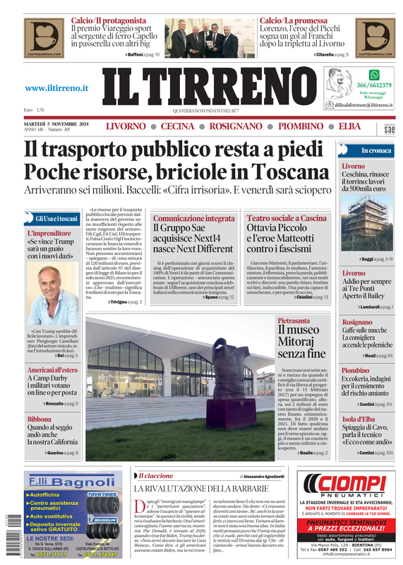 Prima-pagina-tirreno-edizione-di-oggi-05-11-2024