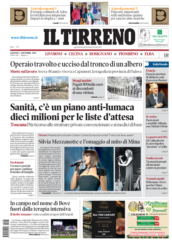 Prima-pagina-tirreno-edizione-di-oggi-05-12-2024