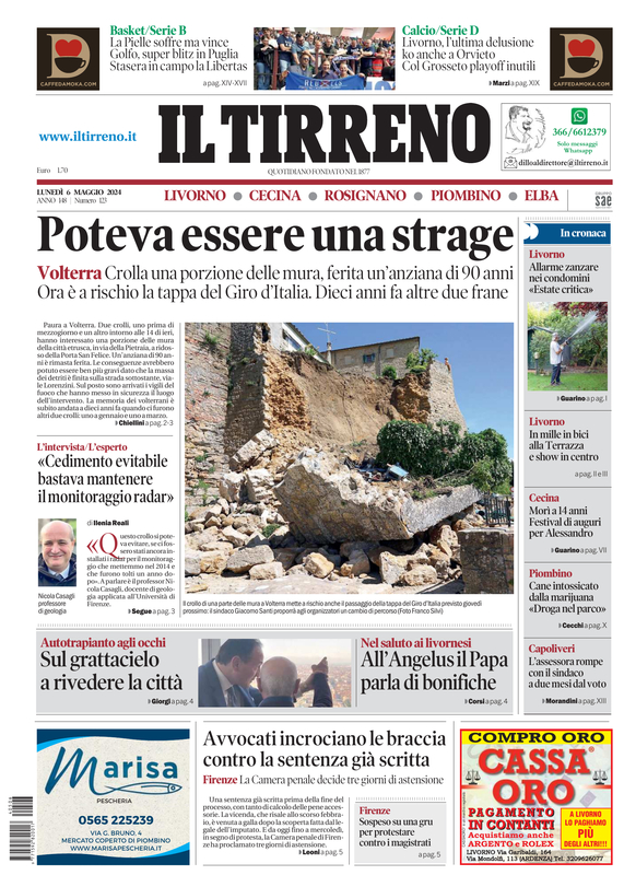 Prima-pagina-tirreno-edizione-di-oggi-06-05-2024