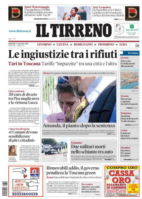 Prima-pagina-tirreno-edizione-di-oggi-06-06-2024