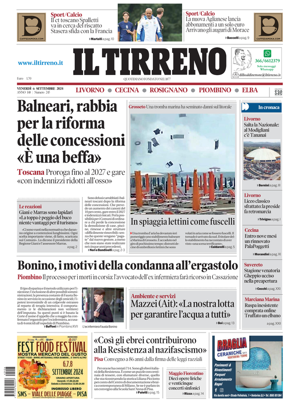 Prima-pagina-tirreno-edizione-di-oggi-06-09-2024