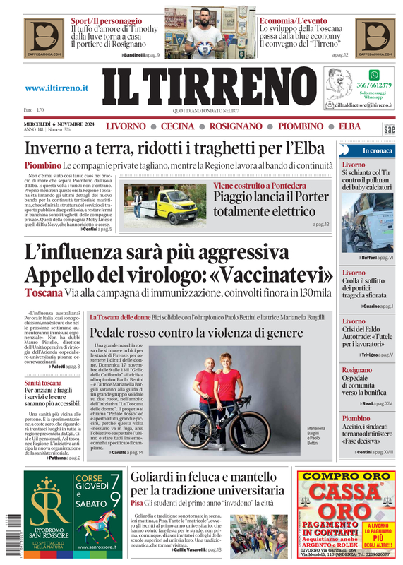 Prima-pagina-tirreno-edizione-di-oggi-06-11-2024