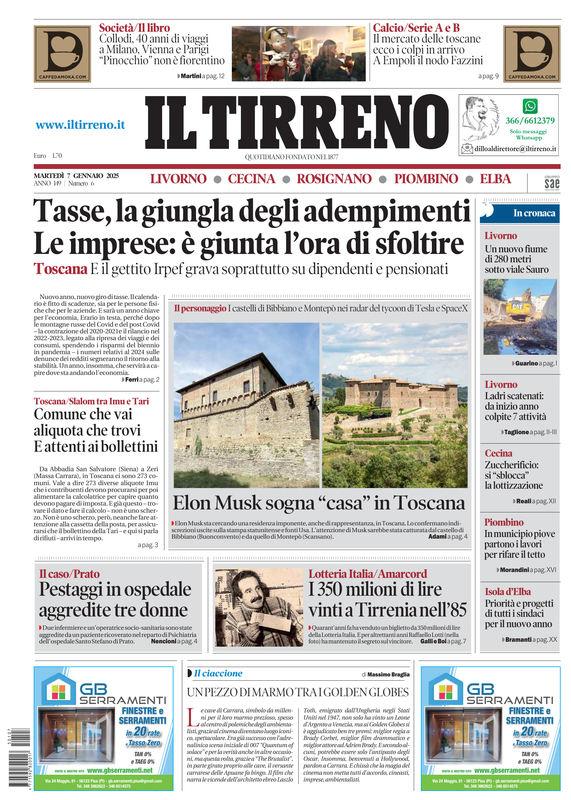 Prima-pagina-tirreno-edizione-di-oggi-07-01-2025