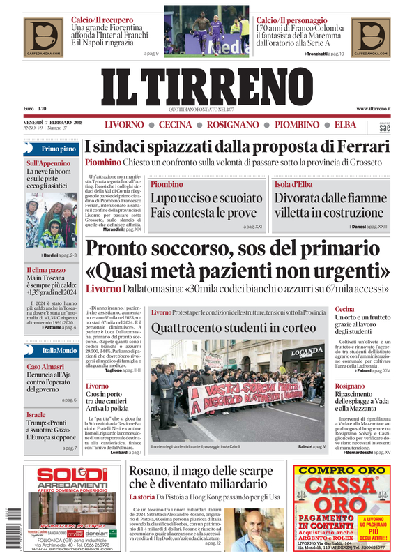 Prima-pagina-tirreno-edizione-di-oggi-07-02-2025