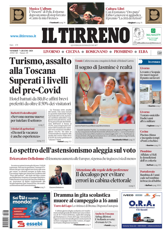 Prima-pagina-tirreno-edizione-di-oggi-07-06-2024