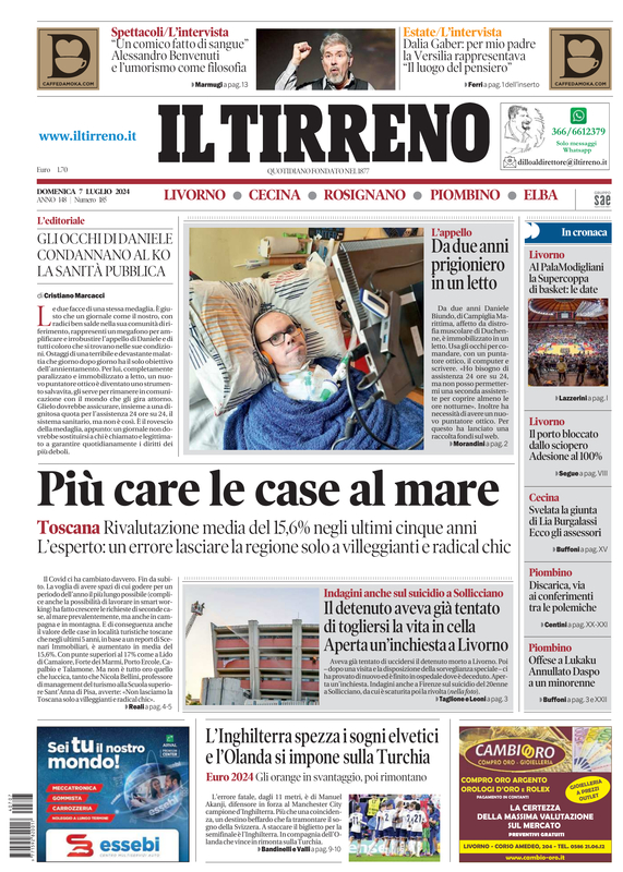 Prima-pagina-tirreno-edizione-di-oggi-07-07-2024