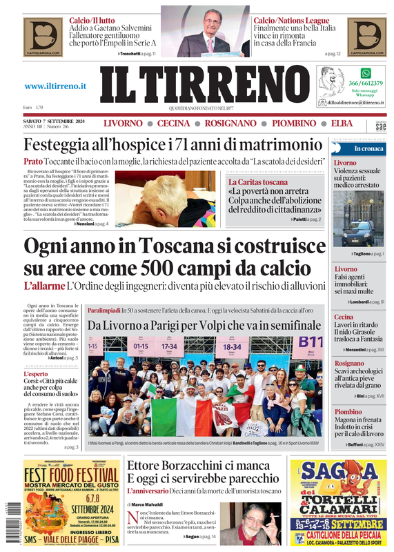 Prima-pagina-tirreno-edizione-di-oggi-07-09-2024