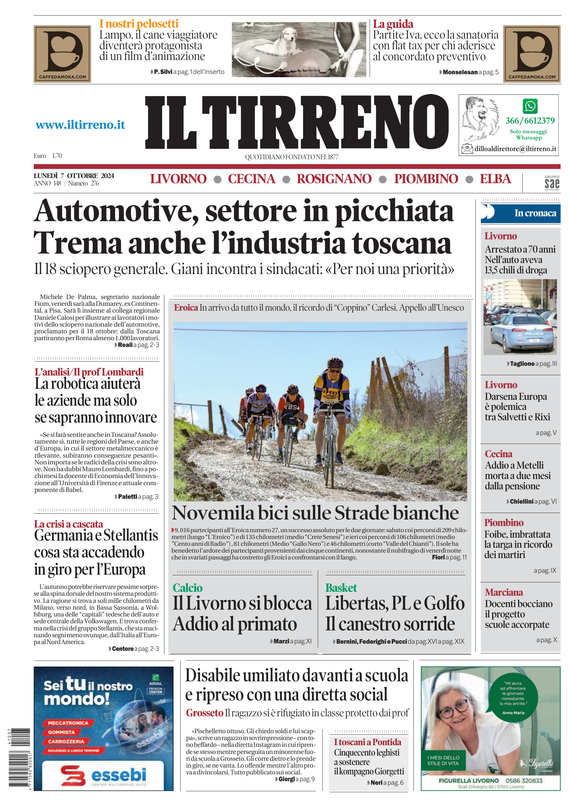 Prima-pagina-tirreno-edizione-di-oggi-07-10-2024