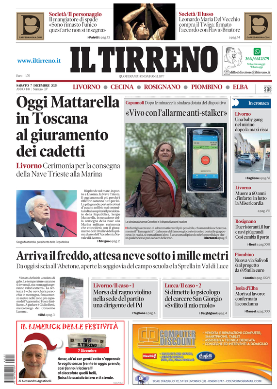 Prima-pagina-tirreno-edizione-di-oggi-07-12-2024