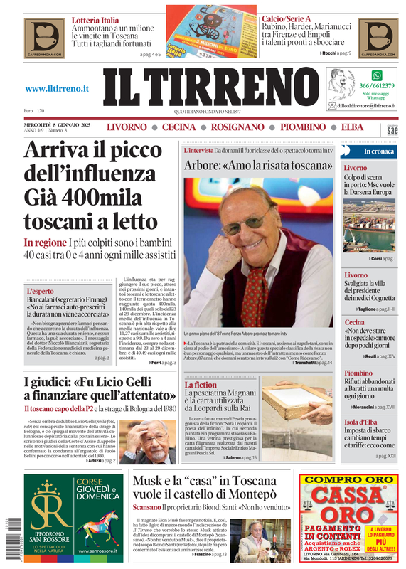 Prima-pagina-tirreno-edizione-di-oggi-08-01-2025