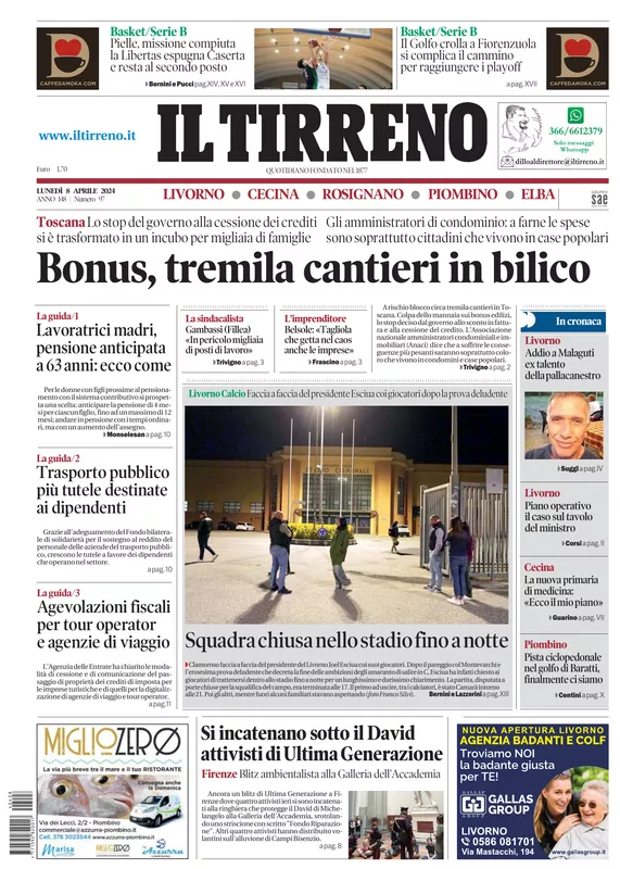 Prima-pagina-tirreno-edizione-di-oggi-08-04-2024