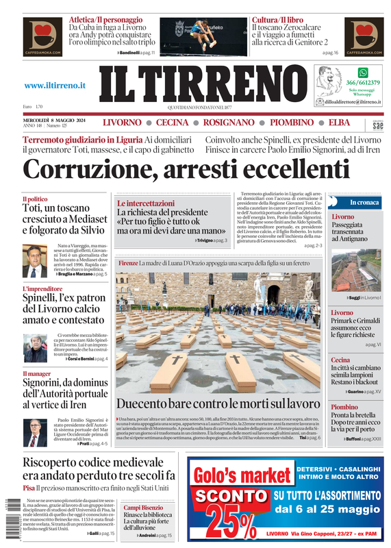 Prima-pagina-tirreno-edizione-di-oggi-08-05-2024