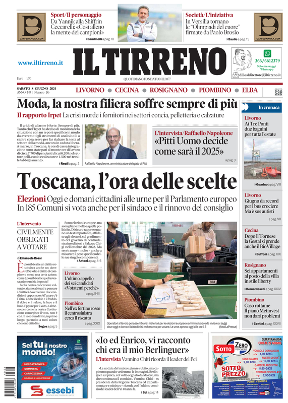 Prima-pagina-tirreno-edizione-di-oggi-08-06-2024