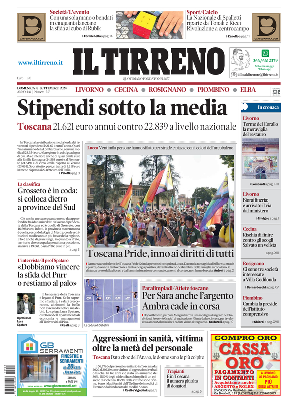 Prima-pagina-tirreno-edizione-di-oggi-08-09-2024