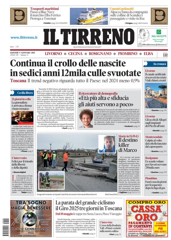 Prima-pagina-tirreno-edizione-di-oggi-09-01-2025