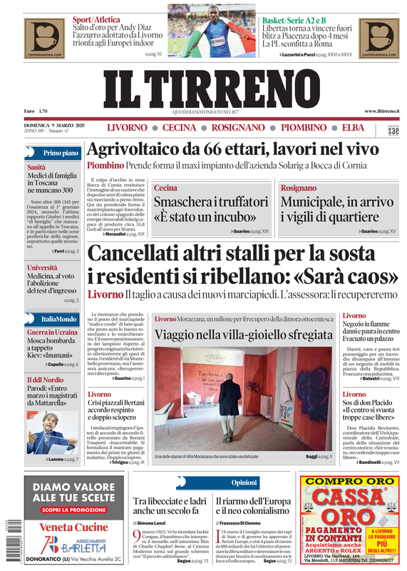 Prima-pagina-tirreno-edizione-di-oggi-09-03-2025