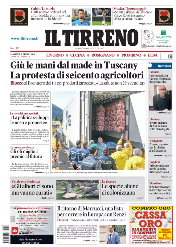 Prima-pagina-tirreno-edizione-di-oggi-09-04-2024