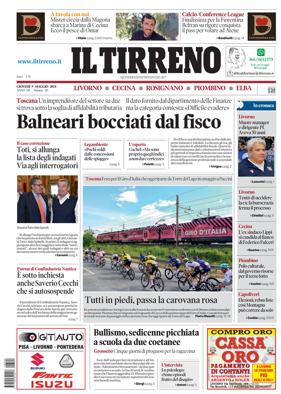 Prima-pagina-tirreno-edizione-di-oggi-09-05-2024