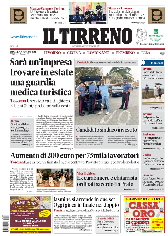 Prima-pagina-tirreno-edizione-di-oggi-09-06-2024