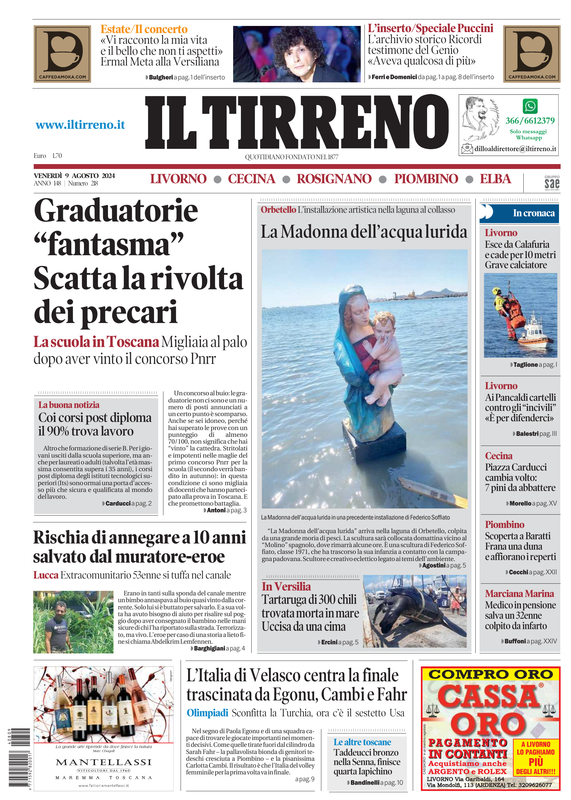 Prima-pagina-tirreno-edizione-di-oggi-09-08-2024