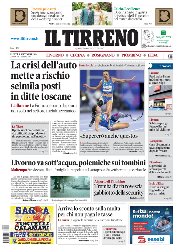 Prima-pagina-tirreno-edizione-di-oggi-09-09-2024