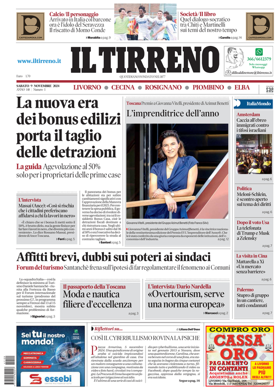 Prima-pagina-tirreno-edizione-di-oggi-09-11-2024