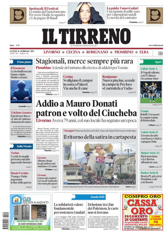 Prima-pagina-tirreno-edizione-di-oggi-10-02-2025