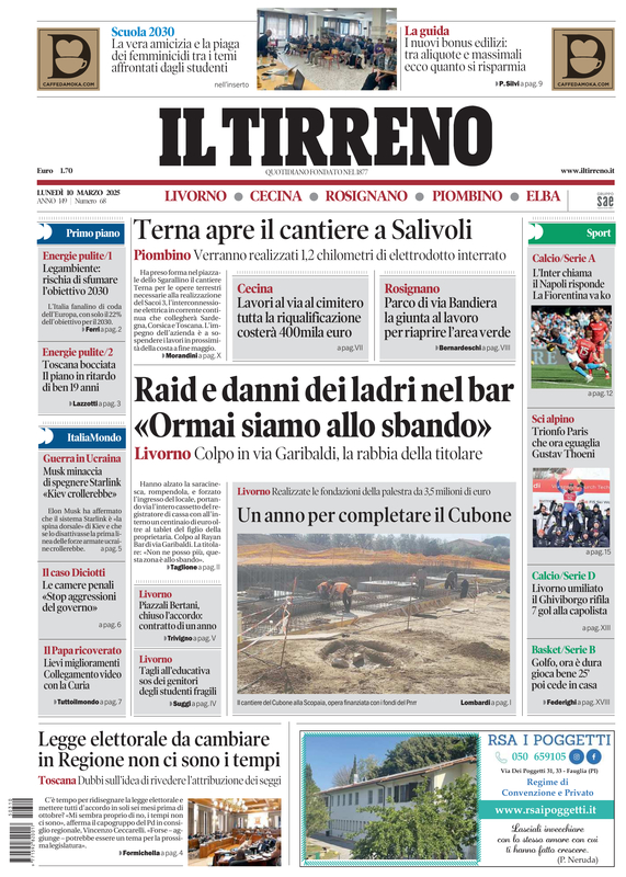 Prima-pagina-tirreno-edizione-di-oggi-10-03-2025