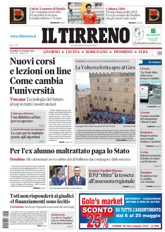 Prima-pagina-tirreno-edizione-di-oggi-10-05-2024