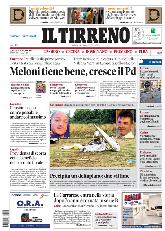 Prima-pagina-tirreno-edizione-di-oggi-10-06-2024