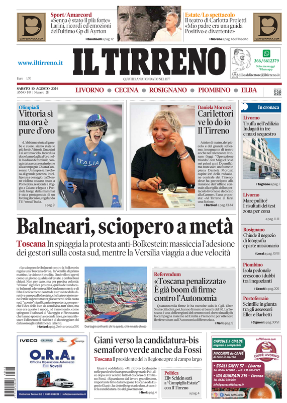 Prima-pagina-tirreno-edizione-di-oggi-10-08-2024