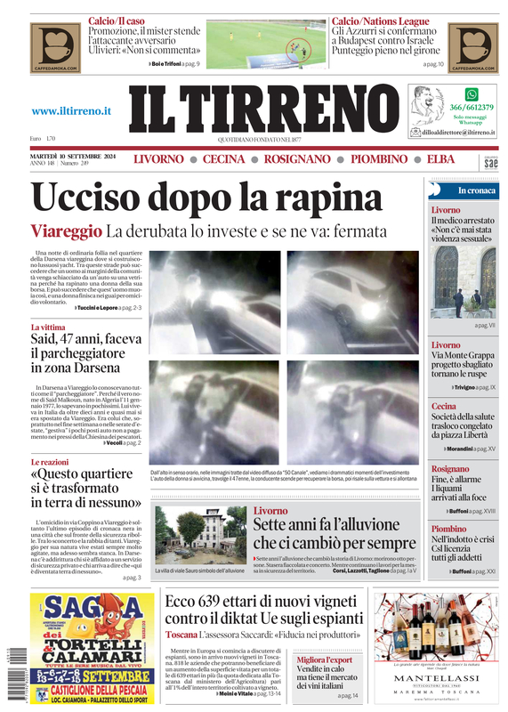 Prima-pagina-tirreno-edizione-di-oggi-10-09-2024