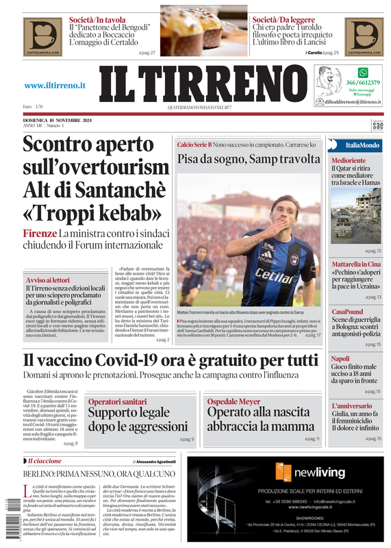 Prima-pagina-tirreno-edizione-di-oggi-10-11-2024