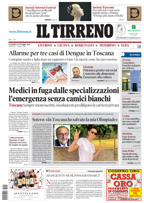 Prima-pagina-tirreno-edizione-di-oggi-11-10-2024