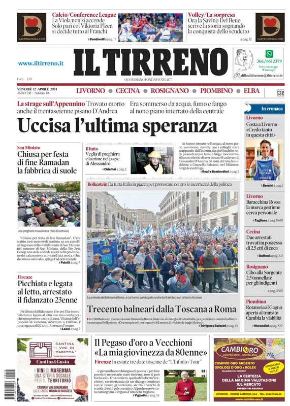 Prima-pagina-tirreno-edizione-di-oggi-12-04-2024